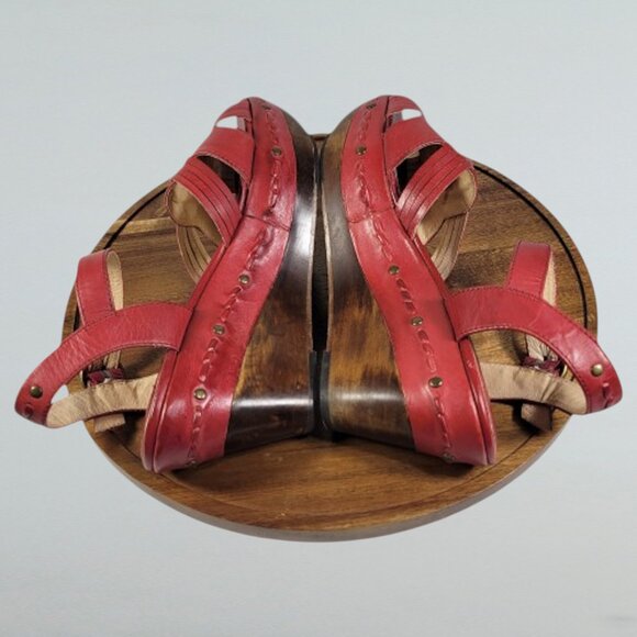 Frye Carlie Red Leather Platform Sandals – Huarache Wedge Boho Size 9M - Picture 6 of 7